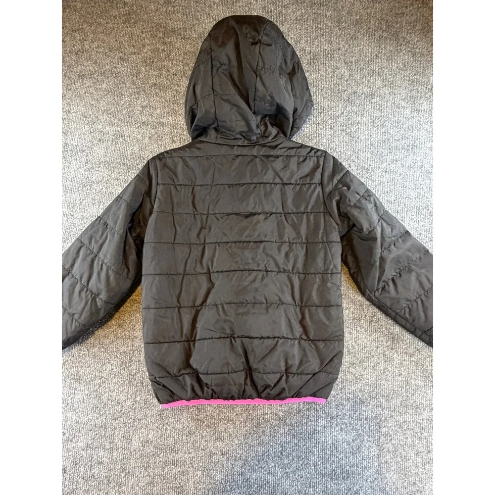 Nike Girls Black Pink Quilted Puffer Hooded Jacket Size 6 5-6 Years